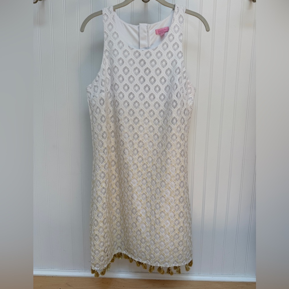 Lilly Pulitzer Cream Mini Dress with Gold Tassel Trim